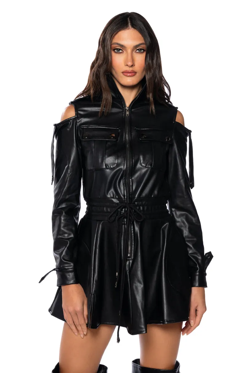 INTO THE MATRIX FAUX LEATHER LONG SLEEVE MINI DRESS sold by AKIRA product image thumbnail 2