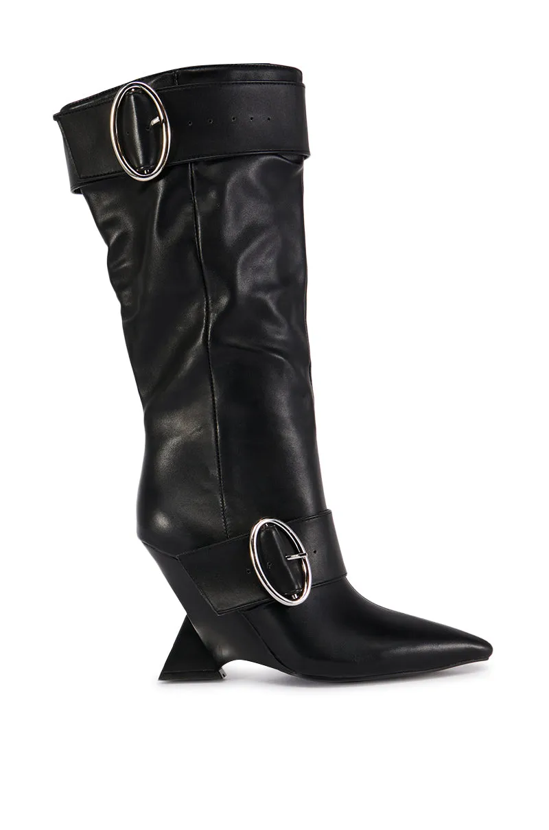 AZALEA WANG ELABORATE BLACK ABSTRACT WEDGE HEEL BOOT sold by AKIRA product image thumbnail 3