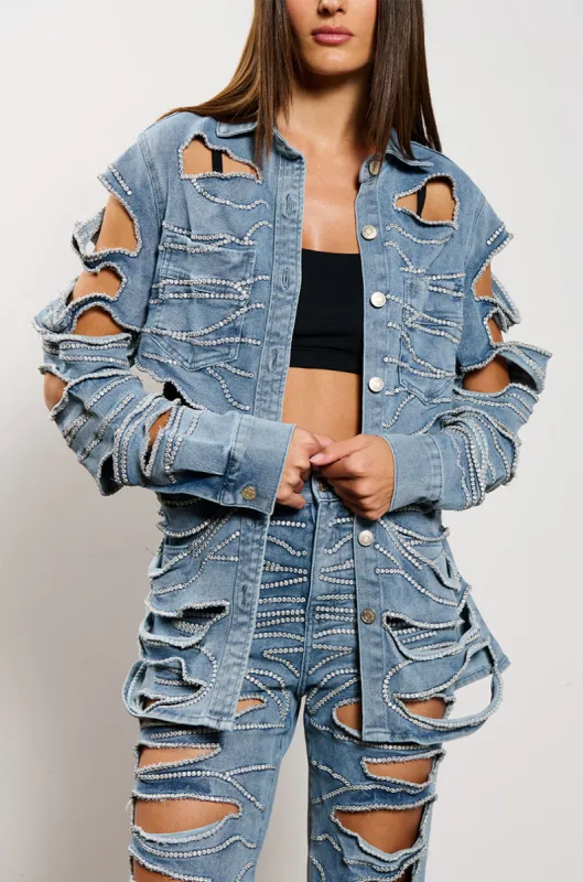 STRIPPED DOWN BUTTON DOWN DENIM SHIRT sold by AKIRA