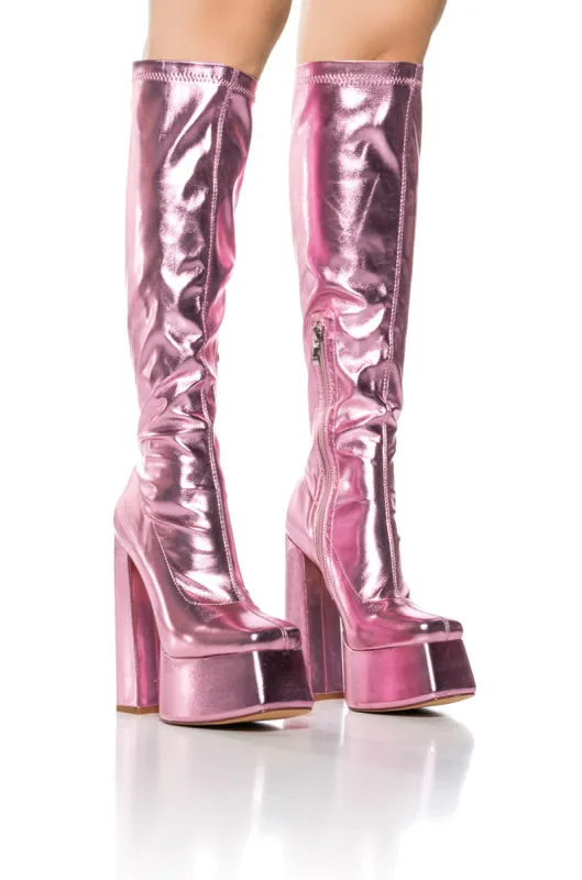 AZALEA WANG WHISKER METALLIC PINK CHUNKY BOOT sold by AKIRA