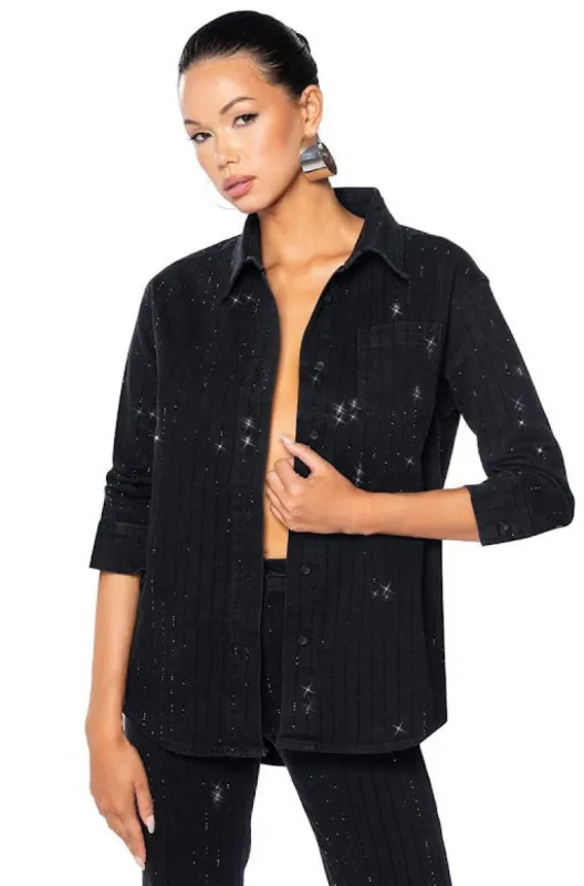 DIAMOND IN THE ROUGH BUTTON DOWN EMBELLISHED DENIM SHIRT sold by AKIRA