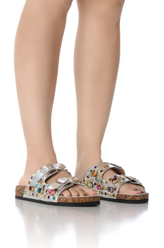 AZALEA WANG BAYLEAVES SILVER EMBELLISHED SANDAL sold by AKIRA