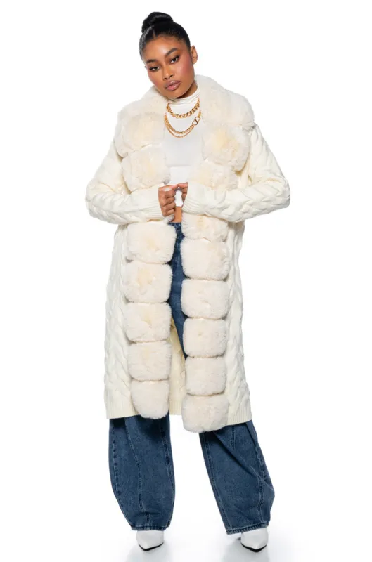 BABBS KNIT TRENCH WITH FAUX FUR LINING sold by AKIRA