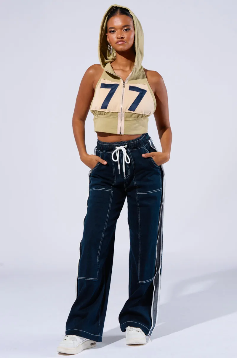 CRYSTAL DENIM STRIPED JOGGER PANT sold by AKIRA