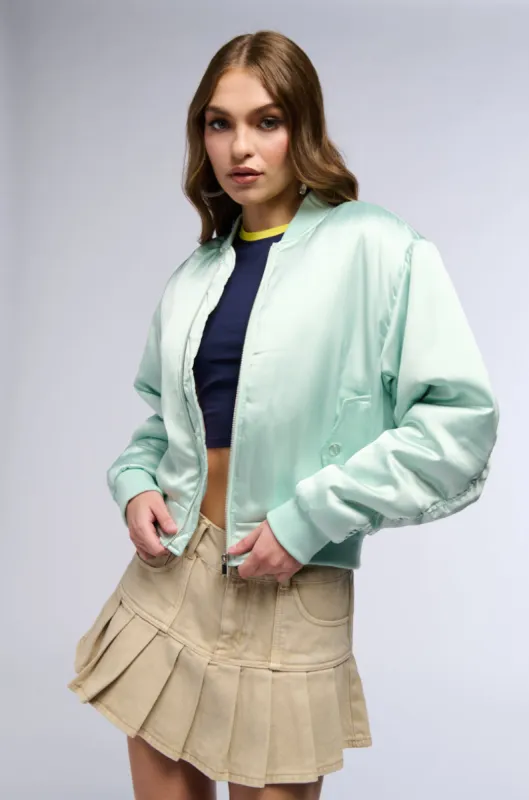 ARIZONA SATIN BOMBER sold by AKIRA