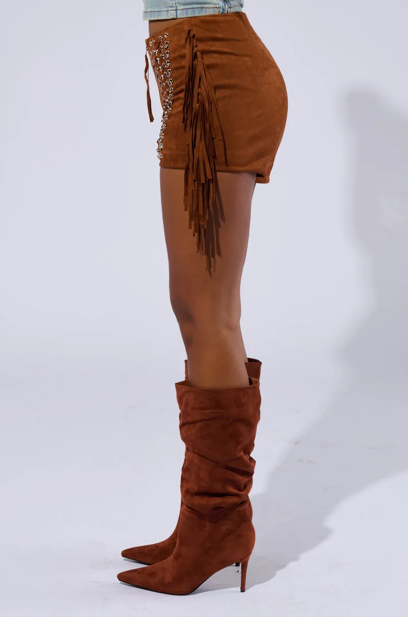 THE RODEO SHOW SHORT IN BROWN SUEDE sold by AKIRA product image thumbnail 3
