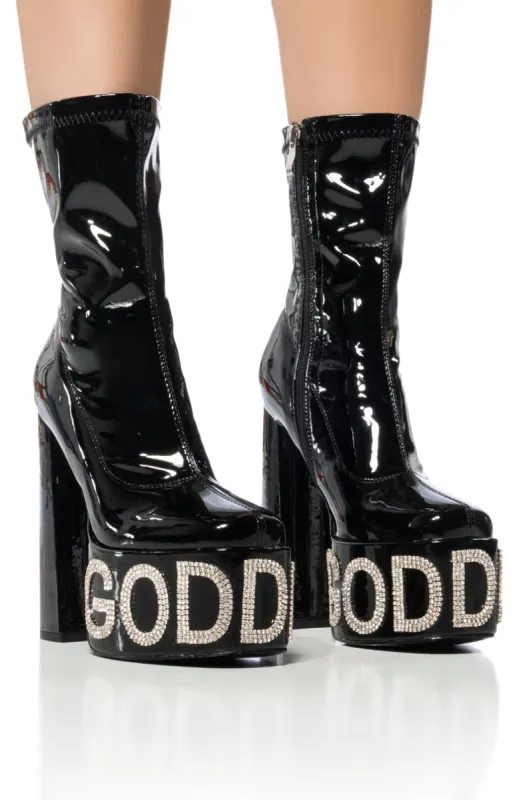 AZALEA WANG TEEGAN GODDESS EMBELLISHED BOOTIE IN BLACK sold by AKIRA