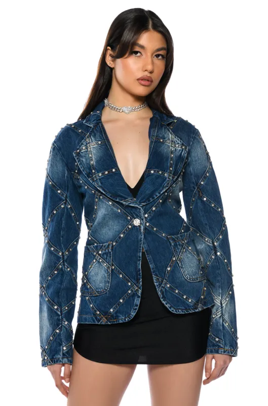 MEENA EMBELLISHED DENIM BLAZER sold by AKIRA