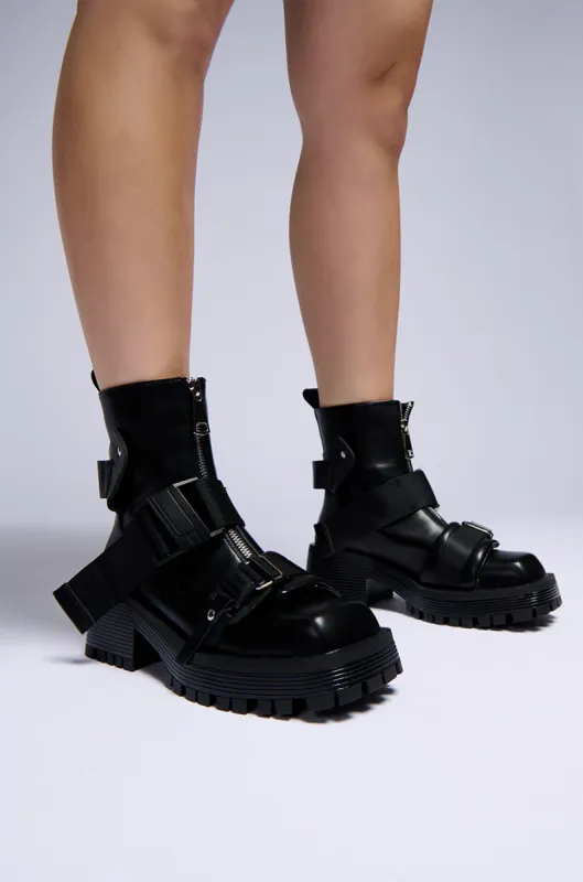 AZALEA WANG ODILIA BLACK BUCKLE DETAIL BOOTIE sold by AKIRA