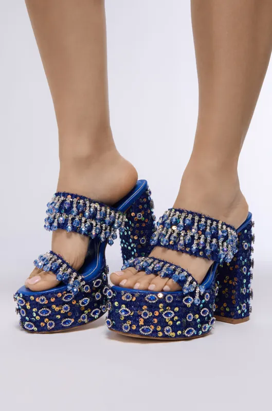AZALEA WANG AERILYN BLUE EMBELLISHED PLATFORM HEEL sold by AKIRA