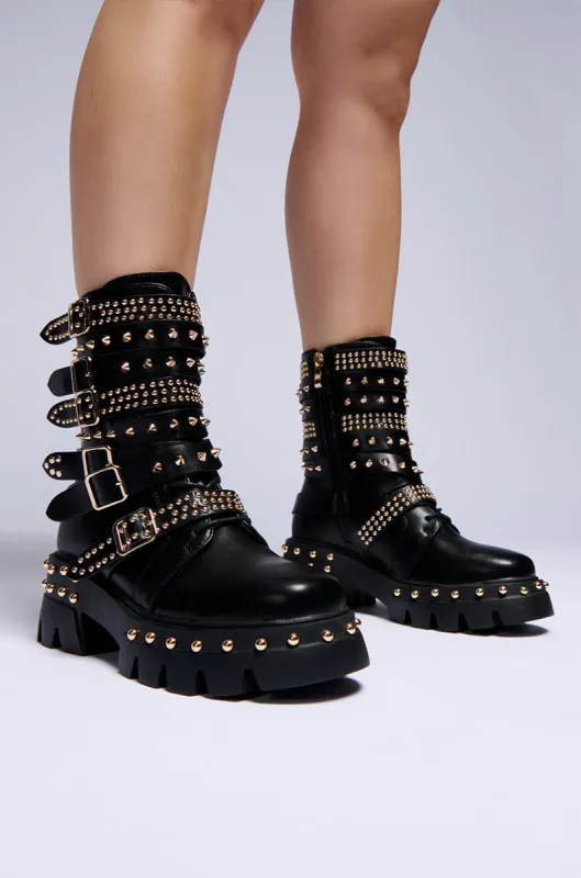 AZALEA WANG WINOLA BLACK BELTED BOOTIE sold by AKIRA