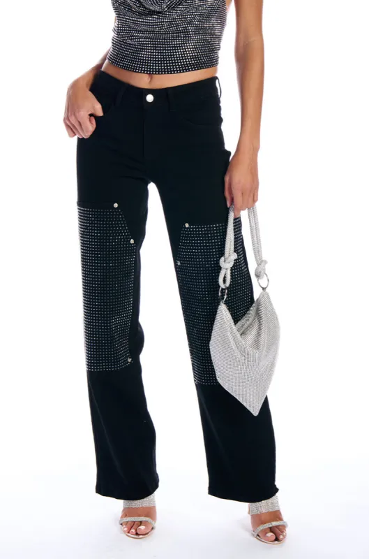WILLOW RHINESTONE DETAIL WIDE LEG JEAN sold by AKIRA