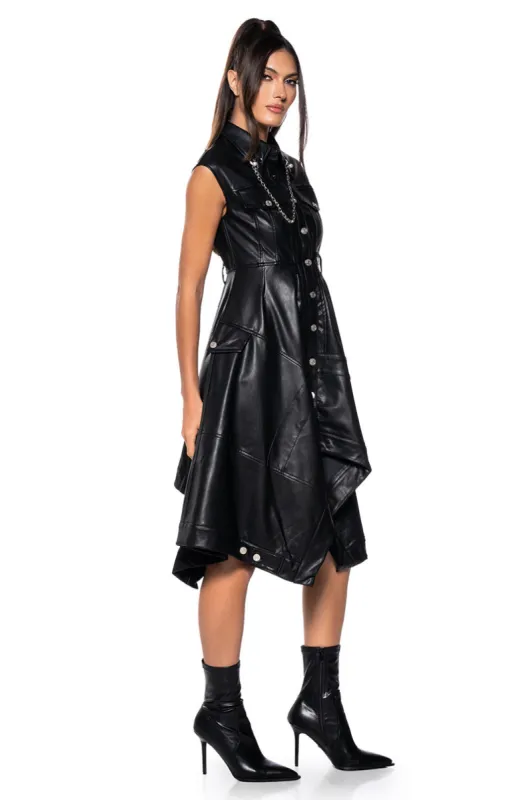 BLAIRE FLARED FAUX LEATHER MINI DRESS sold by AKIRA