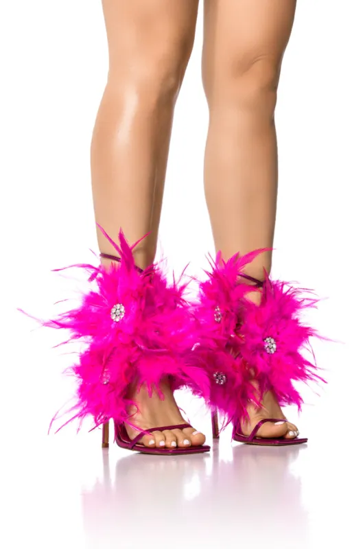 AZALEA WANG CARLA FEATHER TIE UP SANDAL IN FUCHSIA sold by AKIRA