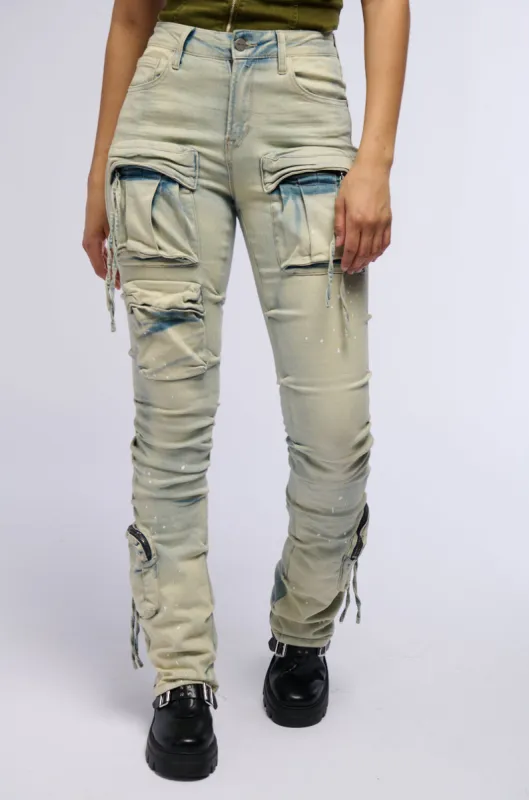 OMBRE BLUE HIGH RISE STACKED JEANS sold by AKIRA