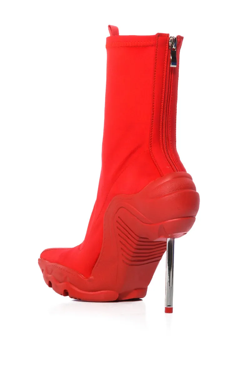 AZALEA WANG WILBER BOOTIE WITH STRETCH NEOPRENE IN RED sold by AKIRA product image thumbnail 4
