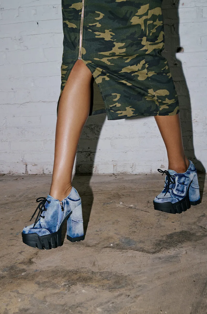 AZALEA WANG GALIDO DENIM CHUNKY PUMP sold by AKIRA