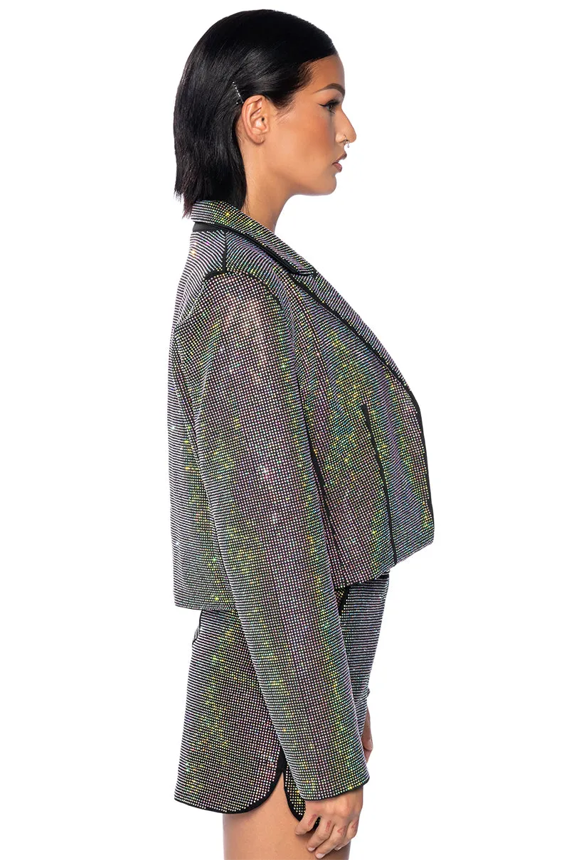 POP STAR HOT FIX RHINESTONE CROP BLAZER IN BLACK sold by AKIRA product image thumbnail 5
