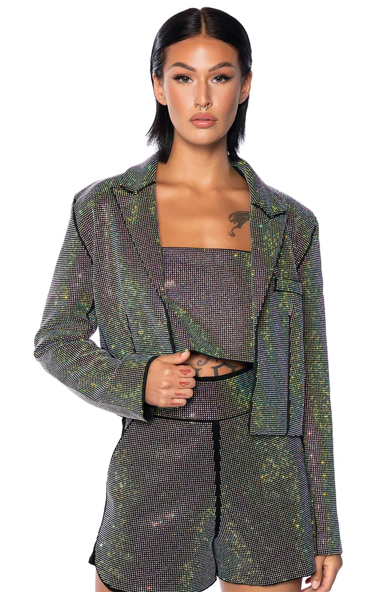 POP STAR HOT FIX RHINESTONE CROP BLAZER IN BLACK sold by AKIRA product image thumbnail 2