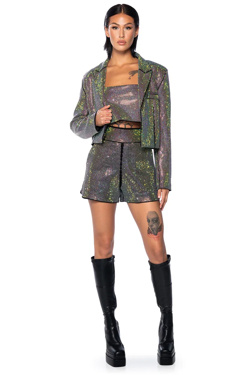 POP STAR HOT FIX RHINESTONE CROP BLAZER IN BLACK sold by AKIRA product image thumbnail 3