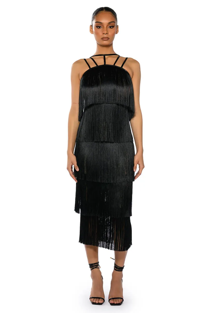 GIGGLE WATERS MAXI FRINGE LAYERED DRESS sold by AKIRA