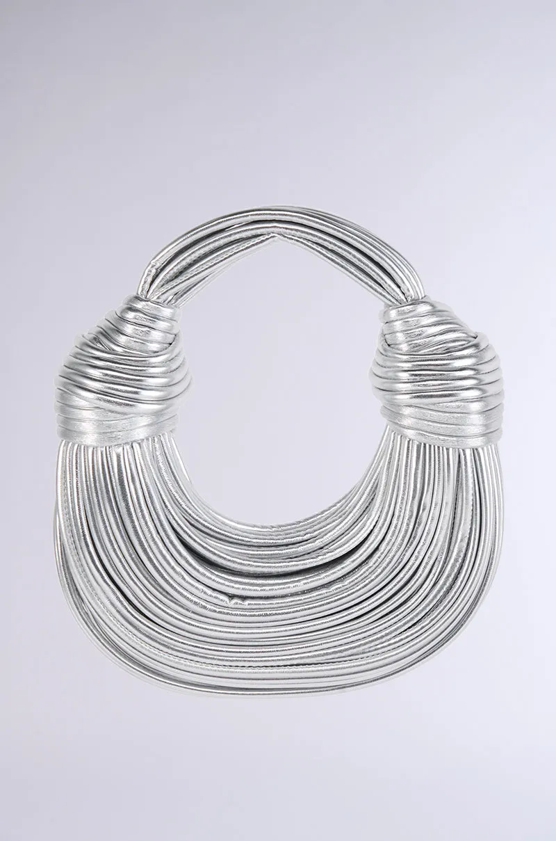 BRB FAUX LEATHER METALLIC ROPE PURSE IN SILVER sold by AKIRA product image thumbnail 2