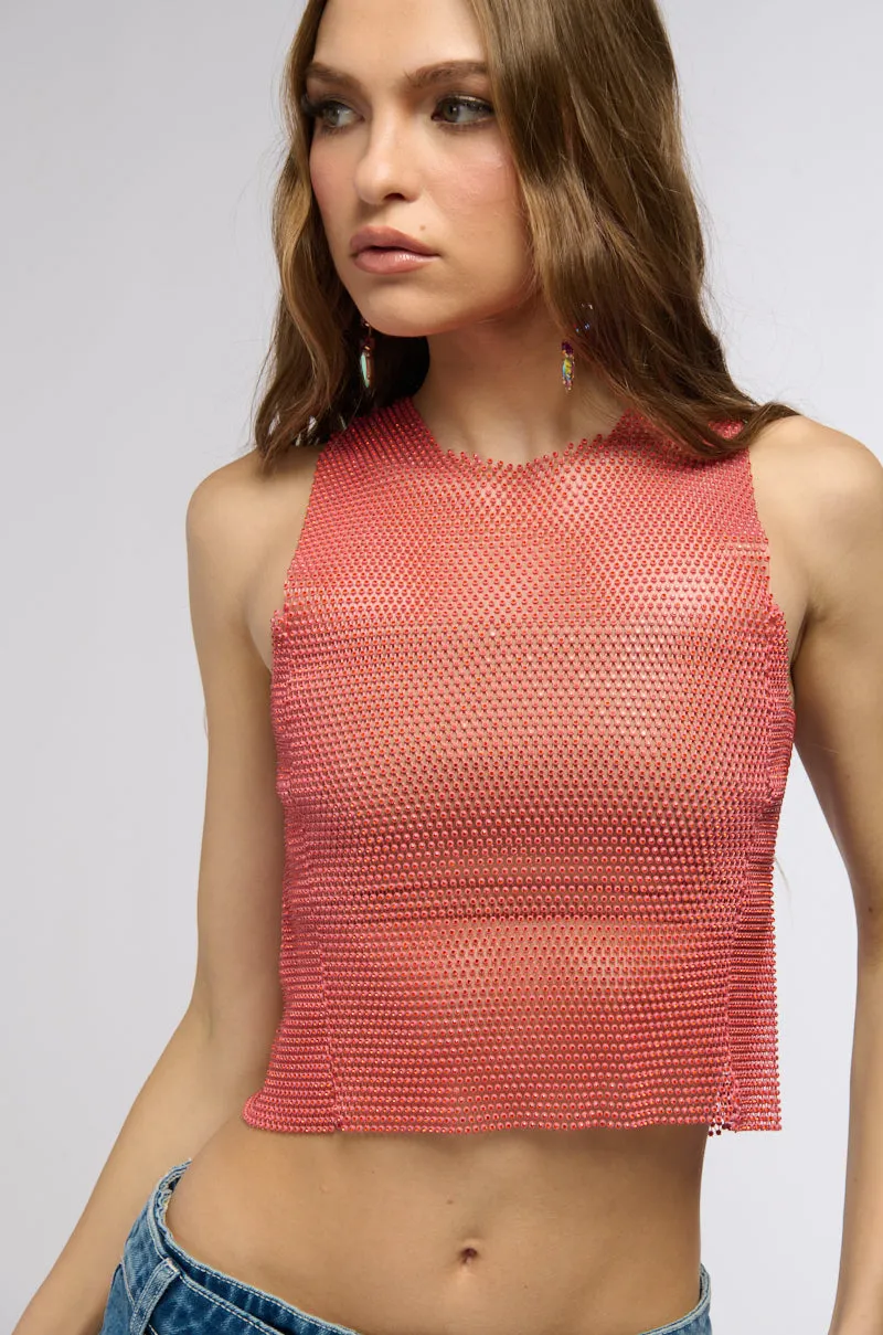 ZELDA RHINESTONE MESH SLEEVELESS TOP IN RED sold by AKIRA product image thumbnail 4
