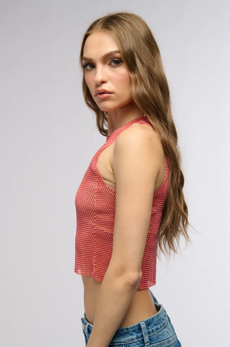 ZELDA RHINESTONE MESH SLEEVELESS TOP IN RED sold by AKIRA product image thumbnail 5