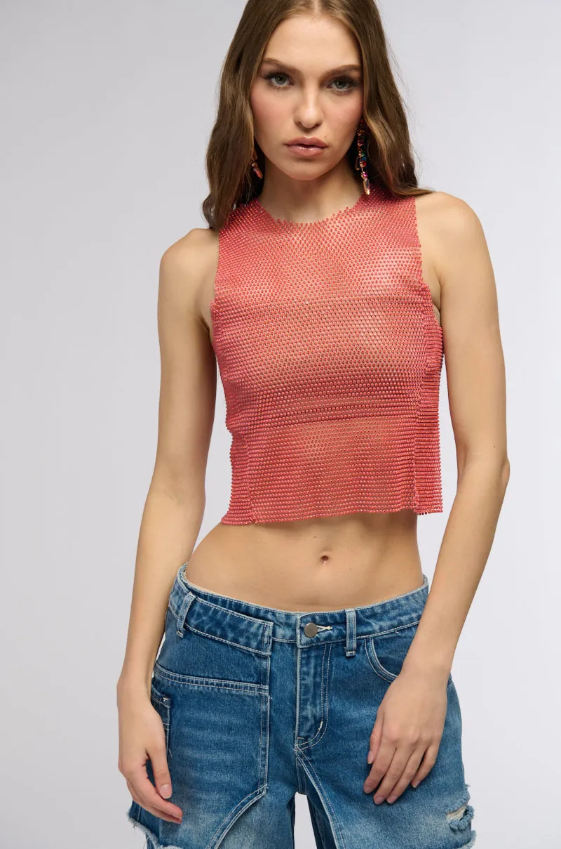 ZELDA RHINESTONE MESH SLEEVELESS TOP IN RED sold by AKIRA product image thumbnail 2