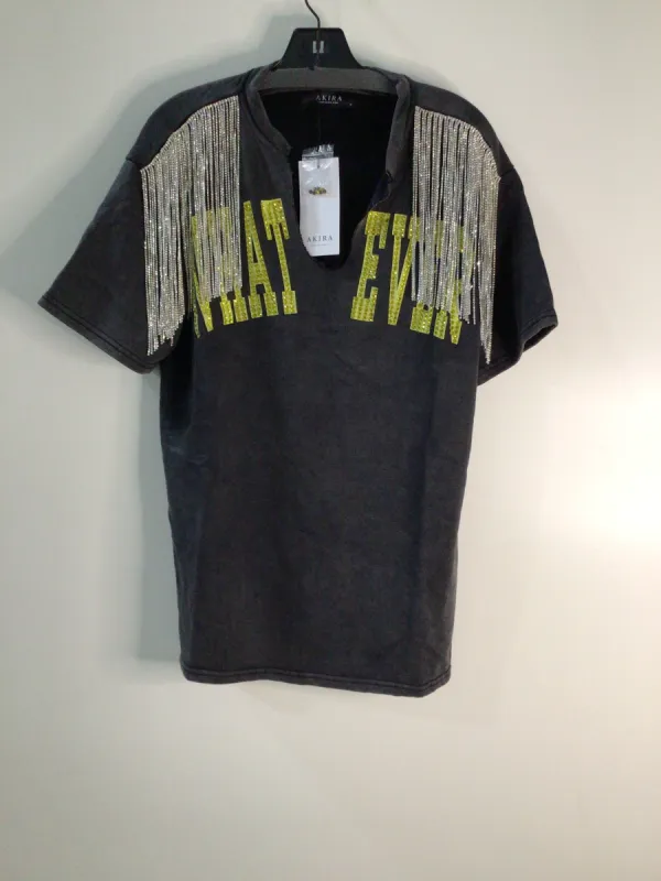 WHATEVER BABES RHINESTONE FRINGE TSHIRT IN GREY sold by AKIRA