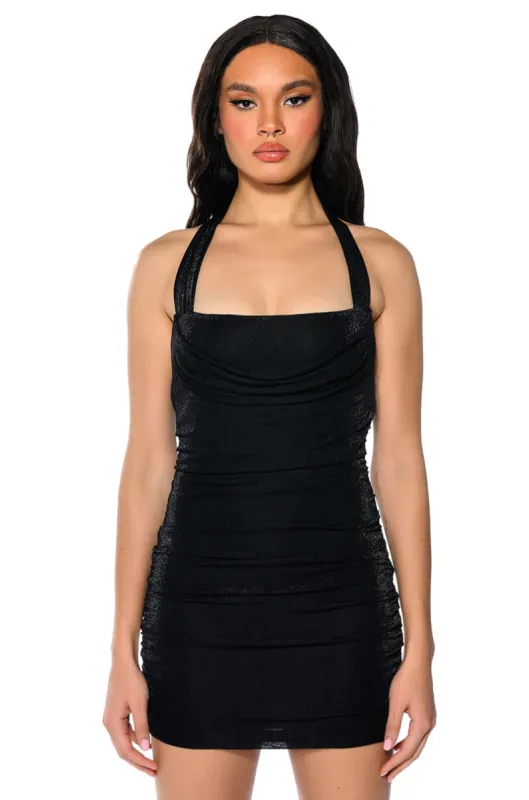 RUCHED HALTER MINI DRESS sold by AKIRA