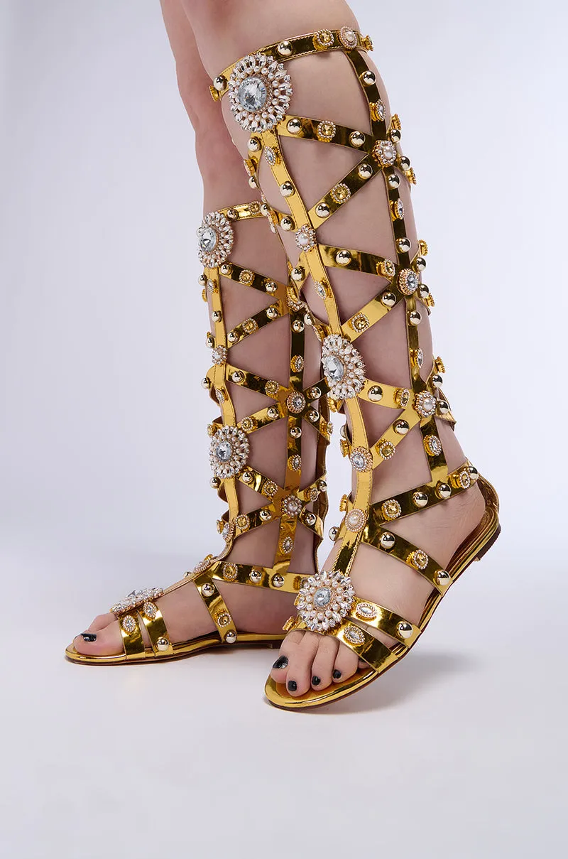 AZALEA WANG CHRYSTOS GOLD CAGED GLADIATOR SANDAL sold by AKIRA