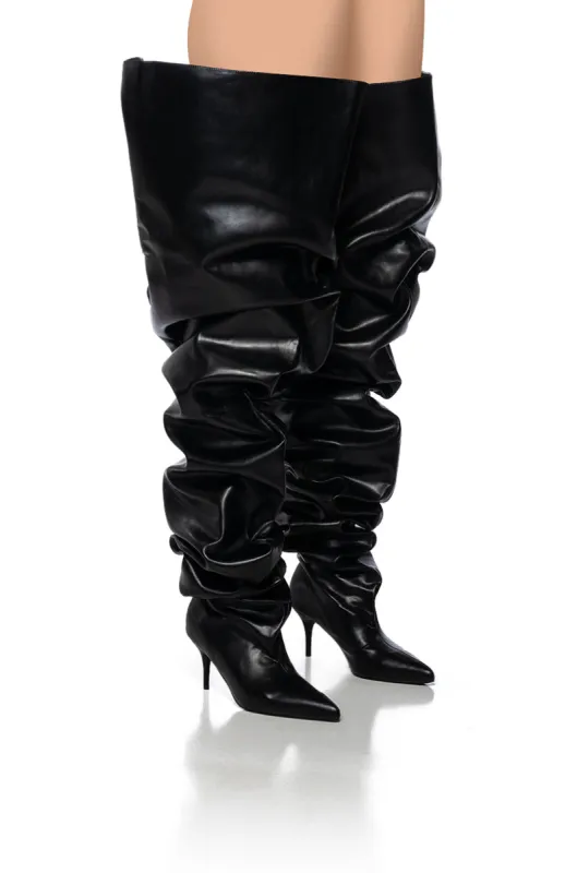 AZALEA WANG NEMY BLACK KITTEN HEEL THIGH HIGH BOOT sold by AKIRA