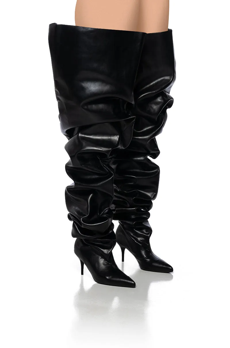 AZALEA WANG NEMY BLACK KITTEN HEEL THIGH HIGH BOOT sold by AKIRA