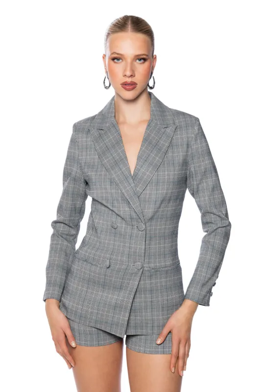 CERISE PLAID BLAZER sold by AKIRA