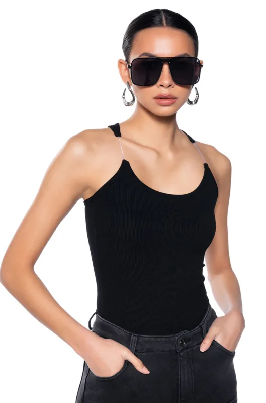 BAD HABIT STRAPPY TANK TOP IN BLACK sold by AKIRA