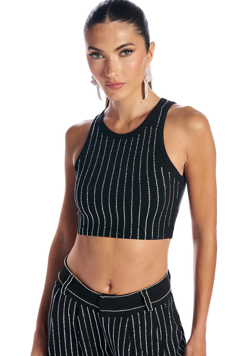 NOLLAN RHINESTONE STRIPE MICRO CROP TANK sold by AKIRA