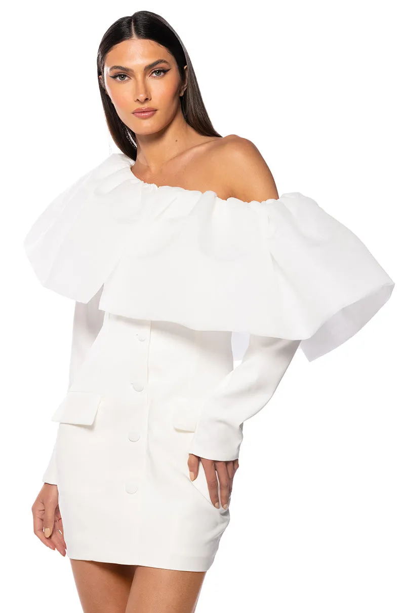 DELLA OFF THE SHOULDER LONG SLEEVE MINI DRESS sold by AKIRA