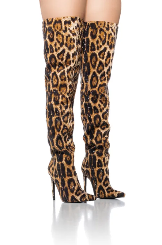 AZALEA WANG ADVENTUROUS LEOPARD RHINESTONE OVER THE KNEE BOOT sold by AKIRA