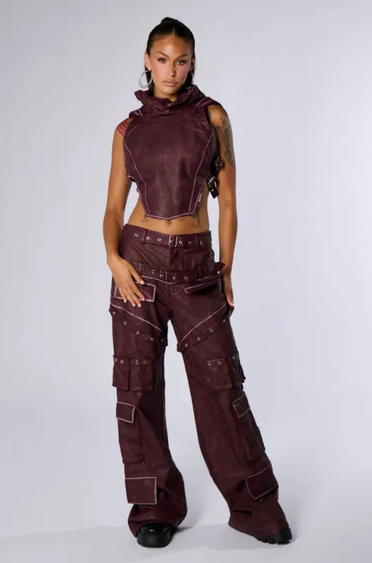 DESERT VIBE CARGO PANT IN BURGUNDY sold by AKIRA