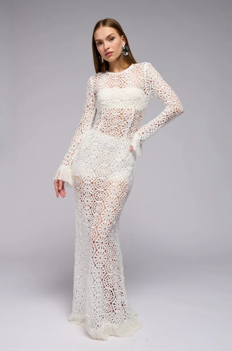 HANNA QUILTED MAXI DRESS WITH FRINGE sold by AKIRA