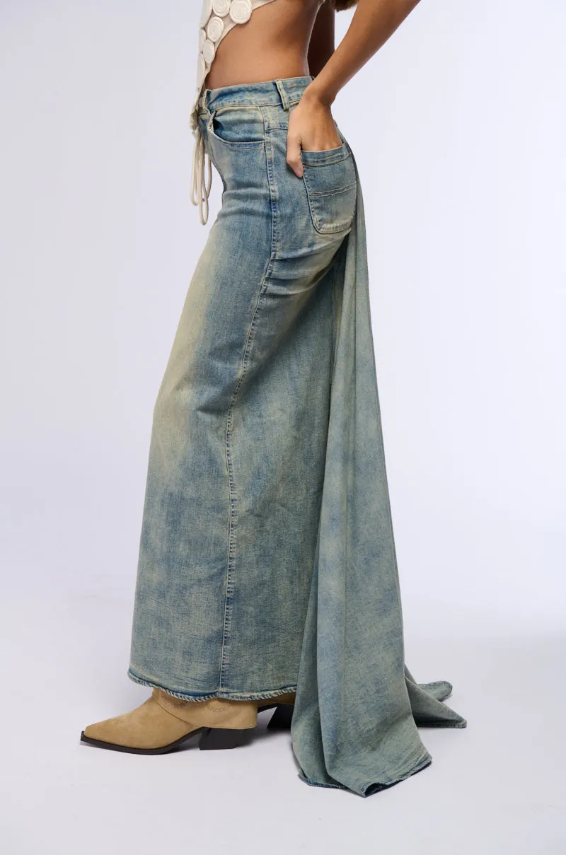 OH THE DRAMA DENIM MAXI SKIRT WITH TRAIN sold by AKIRA product image thumbnail 2