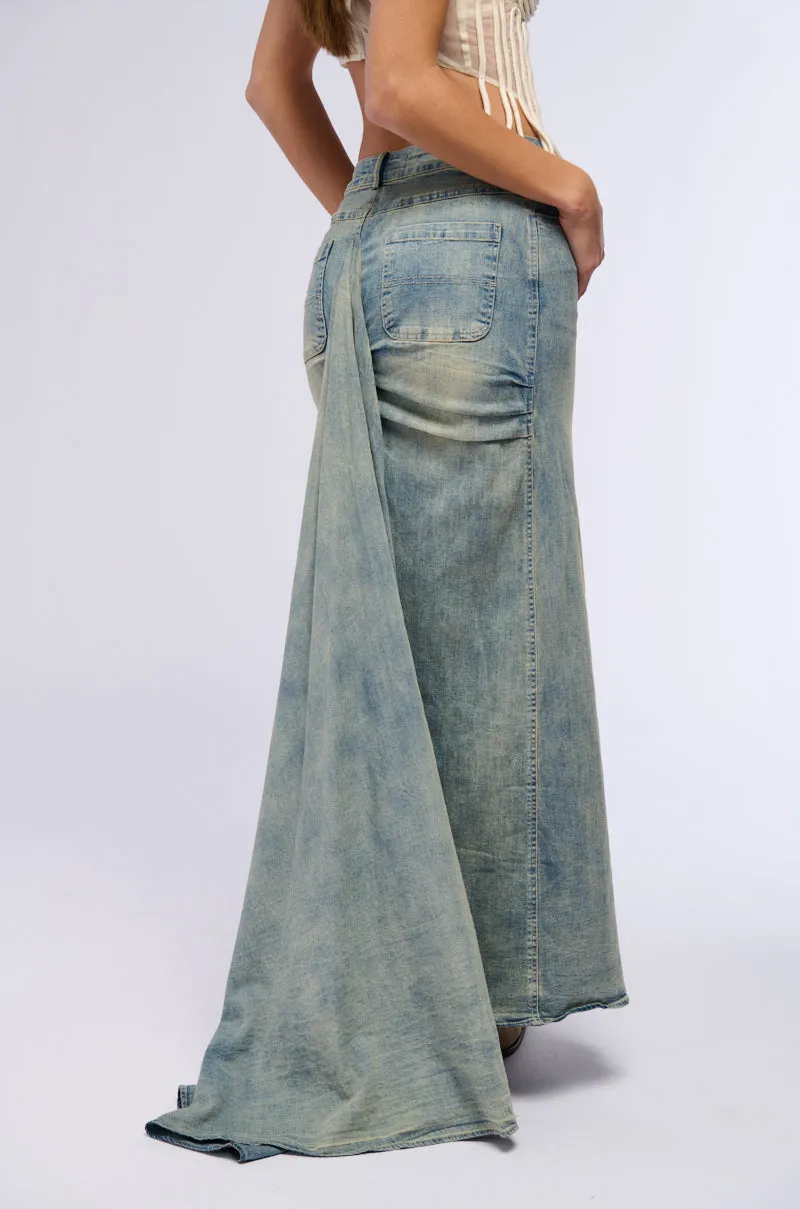 OH THE DRAMA DENIM MAXI SKIRT WITH TRAIN sold by AKIRA product image thumbnail 3