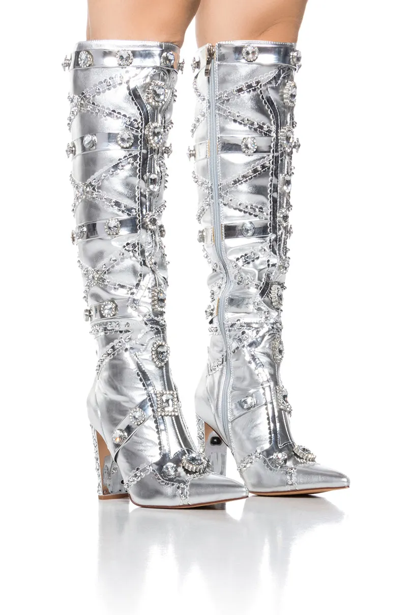 AZALEA WANG SPEED DRIVE SILVER EMBELLISHED BOOT sold by AKIRA