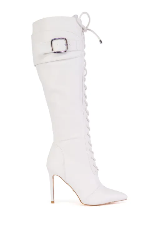 AZALEA WANG CHELSEA WHITE LACE UP STILETTO BOOT sold by AKIRA