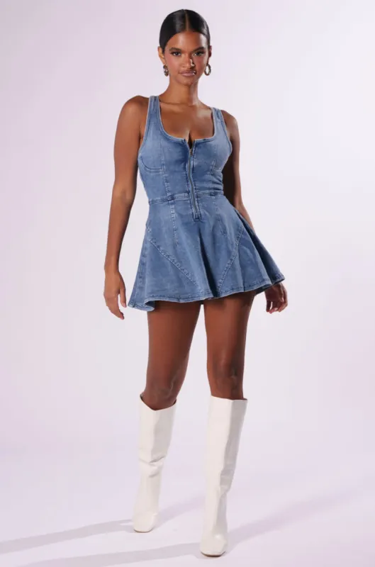 VIVIAN DENIM MINI DRESS IN BLUE sold by AKIRA