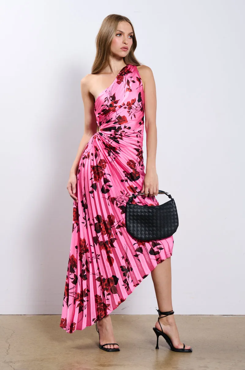 THIS TIME AROUND FLORAL ONE SHOULDER MIDI DRESS sold by AKIRA