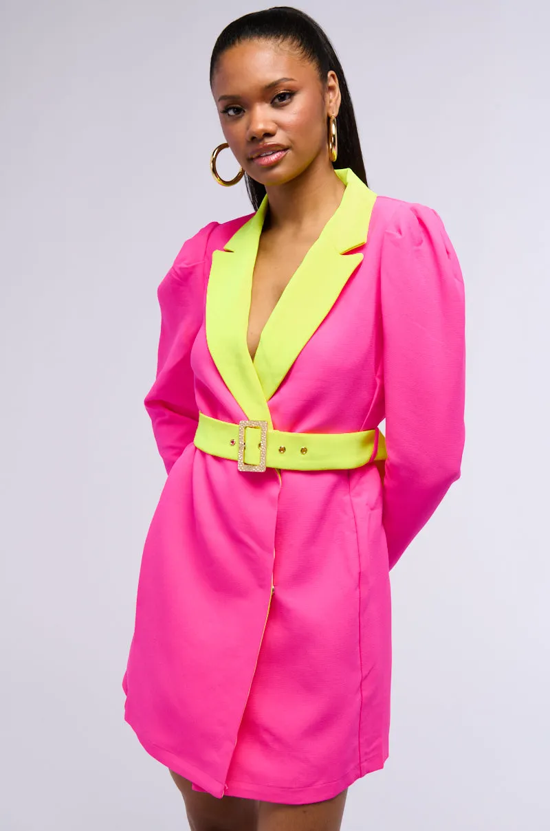 MAJOR THROWBACK NEON BLAZER DRESS sold by AKIRA