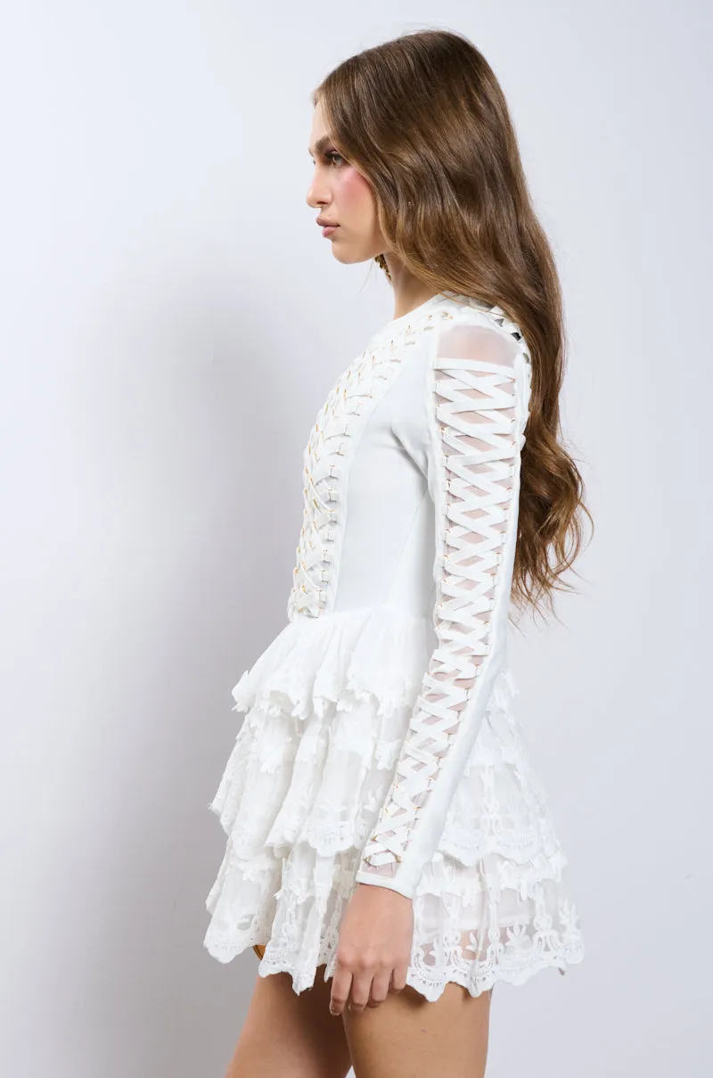 CHIC AF LACE AND BANDAGE LAYERED MINI DRESS sold by AKIRA product image thumbnail 2