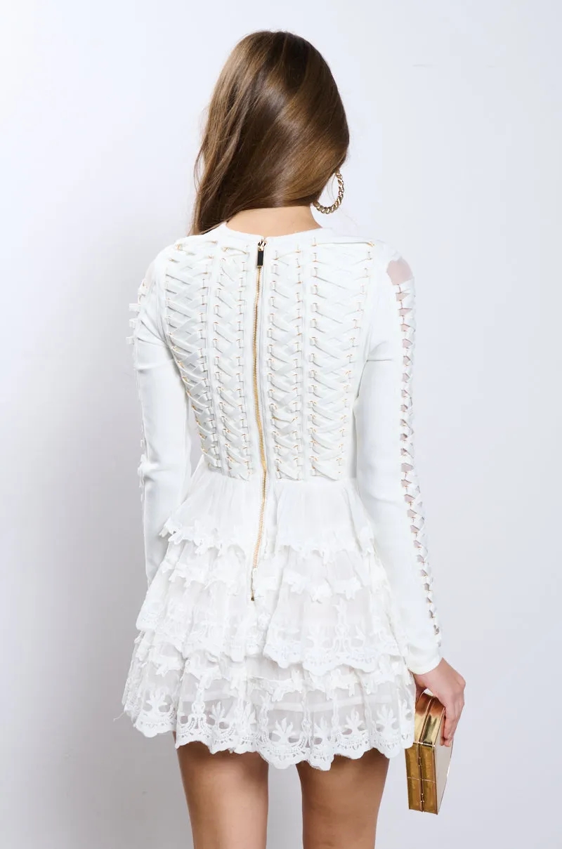 CHIC AF LACE AND BANDAGE LAYERED MINI DRESS sold by AKIRA product image thumbnail 3